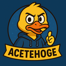 a cartoon duck giving a thumbs up with a banner that says acetahoge