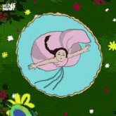 a cartoon drawing of a woman in a pink dress with the words hins digital art on the bottom left