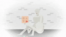 a cartoon drawing of a person sitting on the floor holding a box with triangles and stars on it