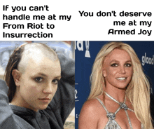 a woman with a shaved head and a picture of britney spears