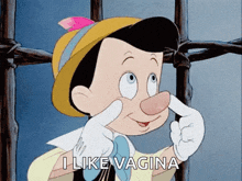 a cartoon character with the words i like vagina written below him