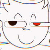a close up of a cartoon character with a red eye