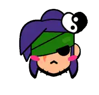 a cartoon character with a purple hat and a green bandage on his head is giving a thumbs up