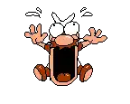 a pixel art of a cartoon character screaming with his mouth open