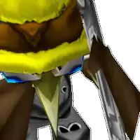a pixelated image of a cartoon character with a yellow head