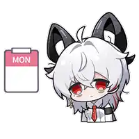 a cartoon character with horns is next to a calendar that says mon