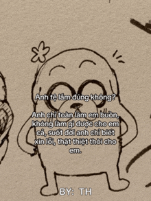 a drawing of a cartoon character with a flower on his head and the words by th