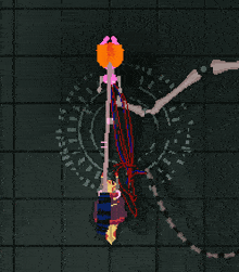 a pixel art drawing of a skeleton holding a balloon
