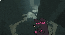 a cartoon drawing of a rat with pink glasses