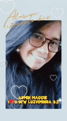 a picture of a girl with glasses and the name admin maggie