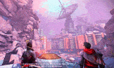 a screenshot of a video game shows a man talking to another man who says [ log ]