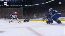 a hockey game is being played in front of a banner that says most valuable protein