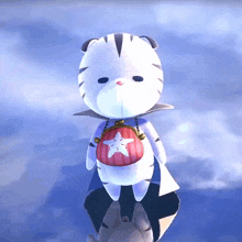 a stuffed animal with a red star on it
