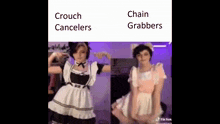 a girl in a maid costume is standing next to a girl in a pink dress .