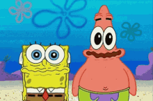 a cartoon of spongebob and patrick on the beach
