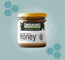 a jar of honey with a bee on the label .