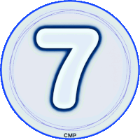 a blue and white circle with the number 7 in it