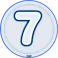 a blue and white circle with the number 7 in it