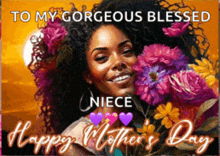 a mother 's day card with a picture of a woman with flowers in her hair