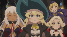a group of anime characters are standing next to each other with one wearing a blue hat