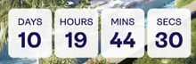 a sign that says days hours mins secs with a pool in the background