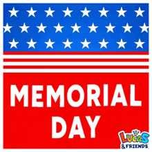 a sign that says memorial day with a flag in the background