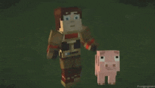 a group of minecraft characters standing next to a pig .