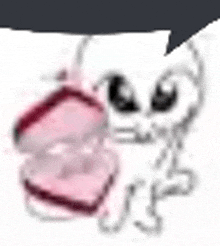 a close up of a person 's face with a speech bubble above it .
