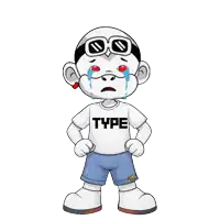 a cartoon character wearing a type shirt is crying