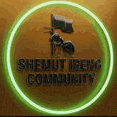 a logo for the shemut ireng community with an ant holding a black flag