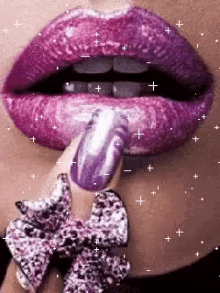 lip finger nail purple sparkle