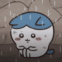 a cartoon character with a blue hat and the letter l on its head