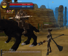 a screenshot of a video game shows a man riding on the back of a horse