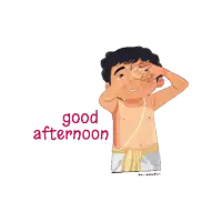 a cartoon of a shirtless man covering his eyes with his hands and the words good afternoon below him