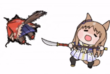 a cartoon cat is holding an axe next to a bug .