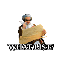 a sticker of a man in a costume with the words what list on it