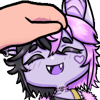 a cartoon drawing of a person petting a purple cat