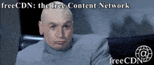 a bald man sitting in a chair with the words freecdn written above him