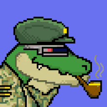 a pixel art of a crocodile wearing a hat and glasses smoking a pipe