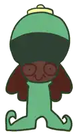 a drawing of a person with a green hat on