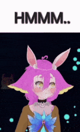 a picture of a girl with bunny ears and the words hmmm