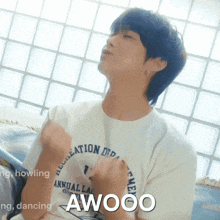 a man wearing a white shirt that says recreation depa