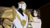 a cartoon drawing of a robot and a girl
