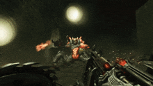 a screenshot of a video game shows a person holding a gun in a dark room with red circles around them