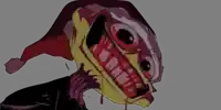 a cartoon character with blood dripping from his mouth and a santa hat on .