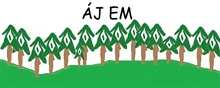 a cartoon drawing of a row of trees with aj em written on the bottom