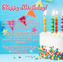 a birthday card with a cake and candles and the words happy birthday