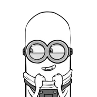 a black and white drawing of a minion wearing glasses and overalls