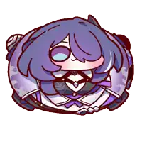 a cartoon drawing of a girl with purple hair and a bow tie