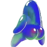 a cartoon drawing of a blue and green object with a white background